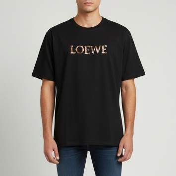 مملوكة مسبقًا Loewe Black Anagram Embroidered Cotton Relaxed Fit T-Shirt M