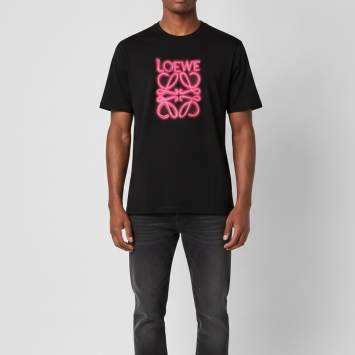 Pre Owned Loewe Black Neon Anagram Cotton Crew Neck T-Shirt M