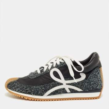 Pre Owned Loewe Grey/Black Suede and Nylon Flow Runner 2.0 Sneakers Size 42