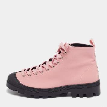 Pre Owned Loewe Size 43 Pink Canvas Ankle Length Boots
