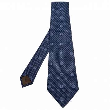 Pre Owned Loewe Navy Blue Logo Motif Silk Tie