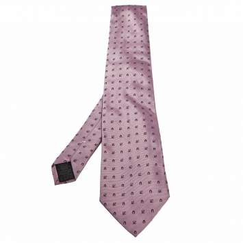 Pre Owned Loewe Pink Logo Silk Jacquard Tie