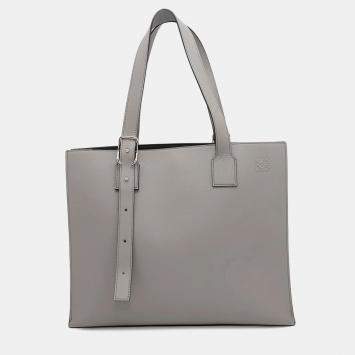 Loewe Asphalt Gray Calf Leather Buckle Horizontal Tote Bag 