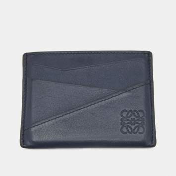 Pre Owned Loewe Puzzle Edge Navy Blue Leather Card Holder