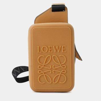 Pre Owned Loewe Anagram Molded Sling Camel Rubber Leather Sling Bag