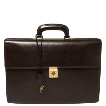 Pre Owned Loewe Brown Leather Lock Briefcase