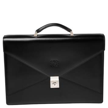 Pre Owned Loewe Black Leather Anagram Embossed Briefcase