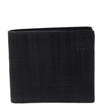 Pre Owned Loewe Black Textured Leather Bifold Compact Wallet