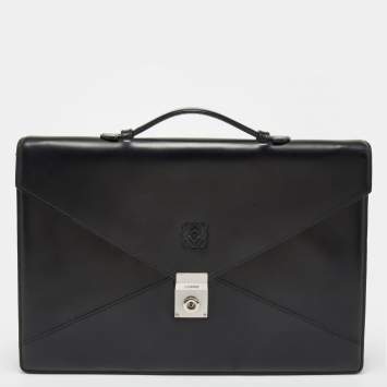 Pre Owned Loewe Black Glossy Leather Slim Briefcase