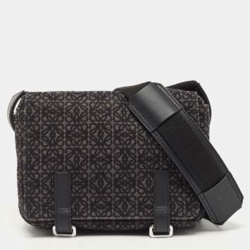 Pre Owned Loewe Black/Dark Grey Anagram Canvas XS Military Messenger Bag