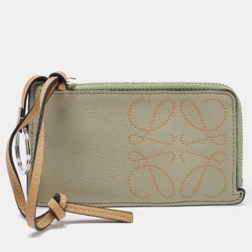 Pre Owned Loewe Grey Leather Anagram Coin Card Holder 
