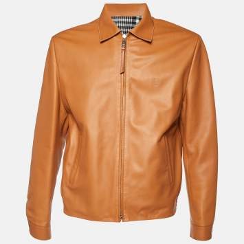 Pre Owned Loewe Tan Brown Leather and Linen Reversible Blouson Jacket XL