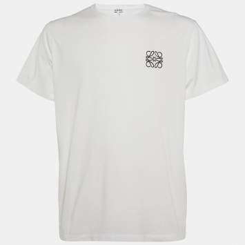 Pre Owned Loewe White Anagram Embroidery Cotton Crew Neck T-Shirt XL