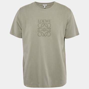 Pre Owned Loewe Grey Anagram Embroidered Jersey Crew Neck T-Shirt M