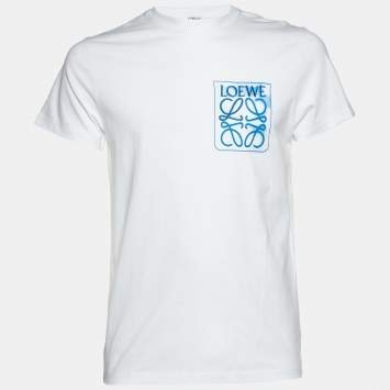 Pre Owned Loewe White Cotton Anagram Fake Pocket Crew Neck T-Shirt S