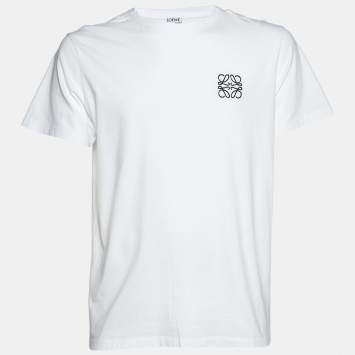 Pre Owned Loewe White Logo Embroidered Cotton T-Shirt L