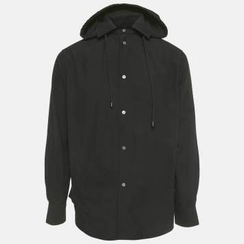 Pre Owned Loewe Black Cotton Hooded Overshirt Shirt L