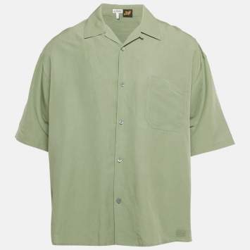 Pre Owned Loewe X Paula's Ibiza Mint Green Logo Embroidered Linen Blend Shirt L