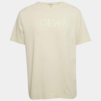 Pre Owned Loewe Beige Logo Embroidered Cotton T-Shirt L