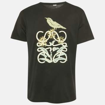 مملوكة مسبقًا Loewe Black Bird and Anagram Embroidered Jersey T-Shirt M