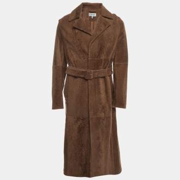 Pre Owned Loewe Brown Shearling Single Breasted Belted Coat S