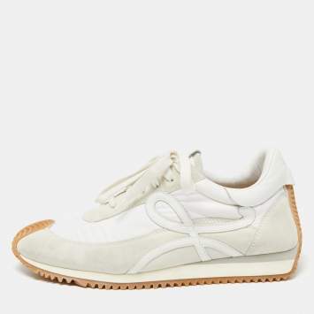 Pre Owned Loewe White/Grey Suede And Nylon Runner Lace Up Sneakers  Size 43