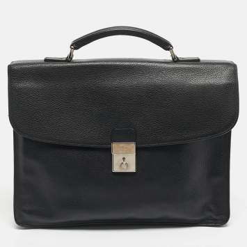 Pre Owned Longchamp Black Leather Briefcase