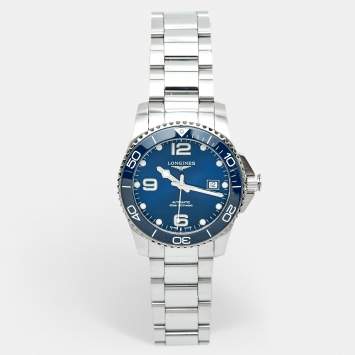 Pre Owned Longines Blue Ceramic Stainless Steel HydroConquest L3.781.4.96.6 Men's Wristwatch 41 mm