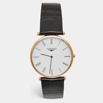 Pre Owned Longines La Grande Classique L4.766.1.91.2 White Dial Rose Gold PVD Coated Stainless Steel Alligator Leather Men's Wristwatch 37 mm