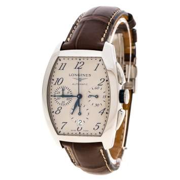 Pre Owned Longines Pearl White Stainless Steel Evidenza L2.643.4 Men's Wristwatch 35 mm