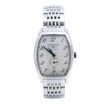 Pre Owned Longines Opaline White Stainless Steel Evidenza L2.642.4 Men's Wristwatch 33 mm
