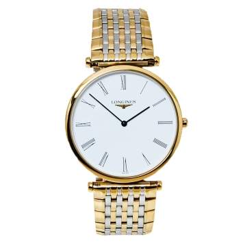 Pre Owned Longines White Two-Tone Stainless Steel La Grande Clasiique De Longines L47092117 Men's Wristwatch 33 mm
