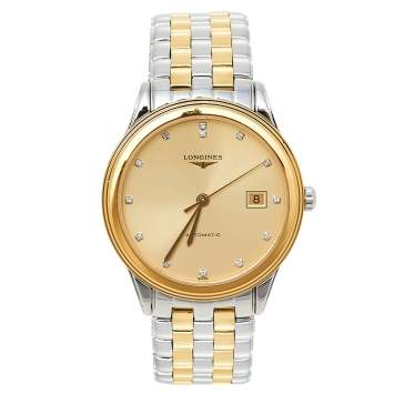 Pre Owned Longines Champagne Two-Tone Stainless Steel Flagship L4.974.3.37.7 Men's Wristwatch 38.50 mm