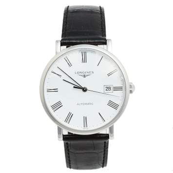 Pre Owned Longines White Stainless Steel Alligator The Elegant Collection L4.910.4.11.2 Men's Wristwatch 39 mm