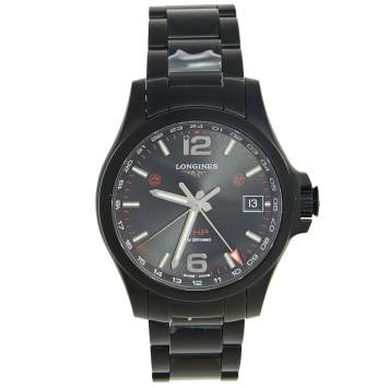 Pre Owned Longines Black PVD Coated Stainless Steel Conquest V.H.P. GMT L3.718.2.56.6 Men's Wristwatch 41 mm