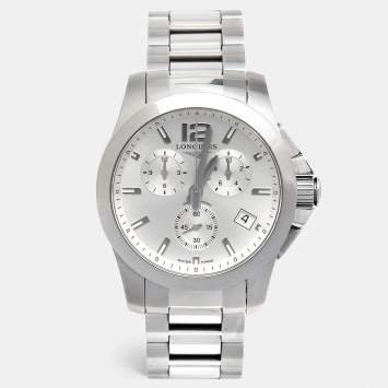 Pre Owned Longines Silver Stainless Steel Conquest L3.660.4.76.6 Men's Wristwatch 41 mm 