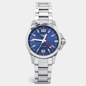 Pre Owned Longines Blue Stainless Steel Conquest GMT L3.687.4.99.6 Men's Wristwatch 41 mm