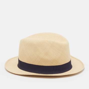 مملوكة مسبقًا Loro Piana Beige Paglia Straw Santa Cruz Panama Hat M