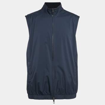 Pre Owned Loro Piana Navy Blue Nylon and Wool Reversible Vest 4XL