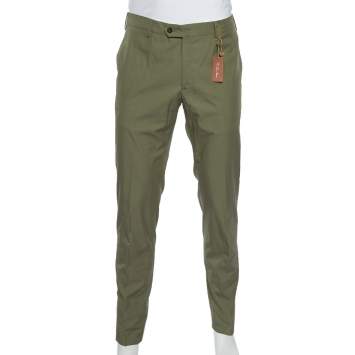 Pre Owned Loro Piana Olive Green Cotton Slim Fit Trousers XXL
