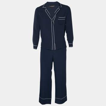 Pre Owned Loro Piana Navy Blue Matt Silk Dyonne Shirt & Pants Loungewear S