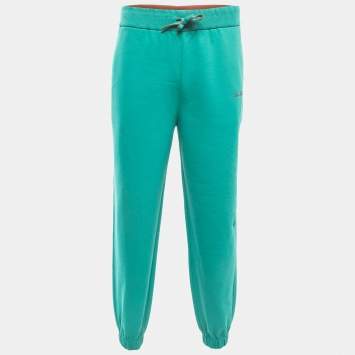 Pre Owned Loro Piana Green Cotton Knit Drawstring Joggers L