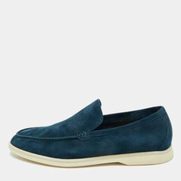Pre Owned Loro Piana Dark Blue Suede Summer Walk Loafers Size 43