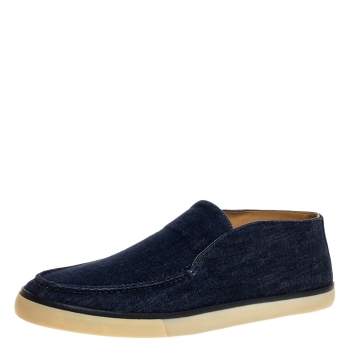 Pre Owned Loro Piana Blue Denim Fabric Slip On Mocassins Size 45.5