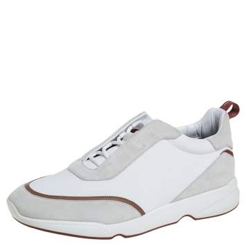 Pre Owned Loro Piana White Suede And Neoprene Modular Walk Sneakers Size 43.5