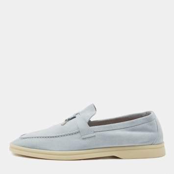 Pre Owned Loro Piana  Blue Suede Summer Charms Walk  Loafers Size 41.5 