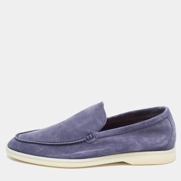Pre Owned Loro Piana Navy Blue Suede Summer Walk Loafers Size 39.5