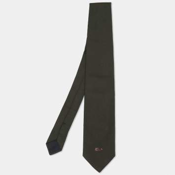 Pre Owned Loro Piana Olive Green Silk Tie