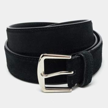 Loro Piana Black Suede Buckle Belt 95 CM