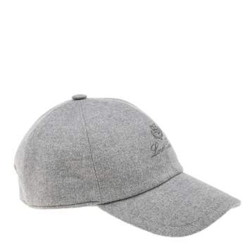 Pre Owned Loro Piana Grey Logo Embroidered Cashmere Baseball Cap M